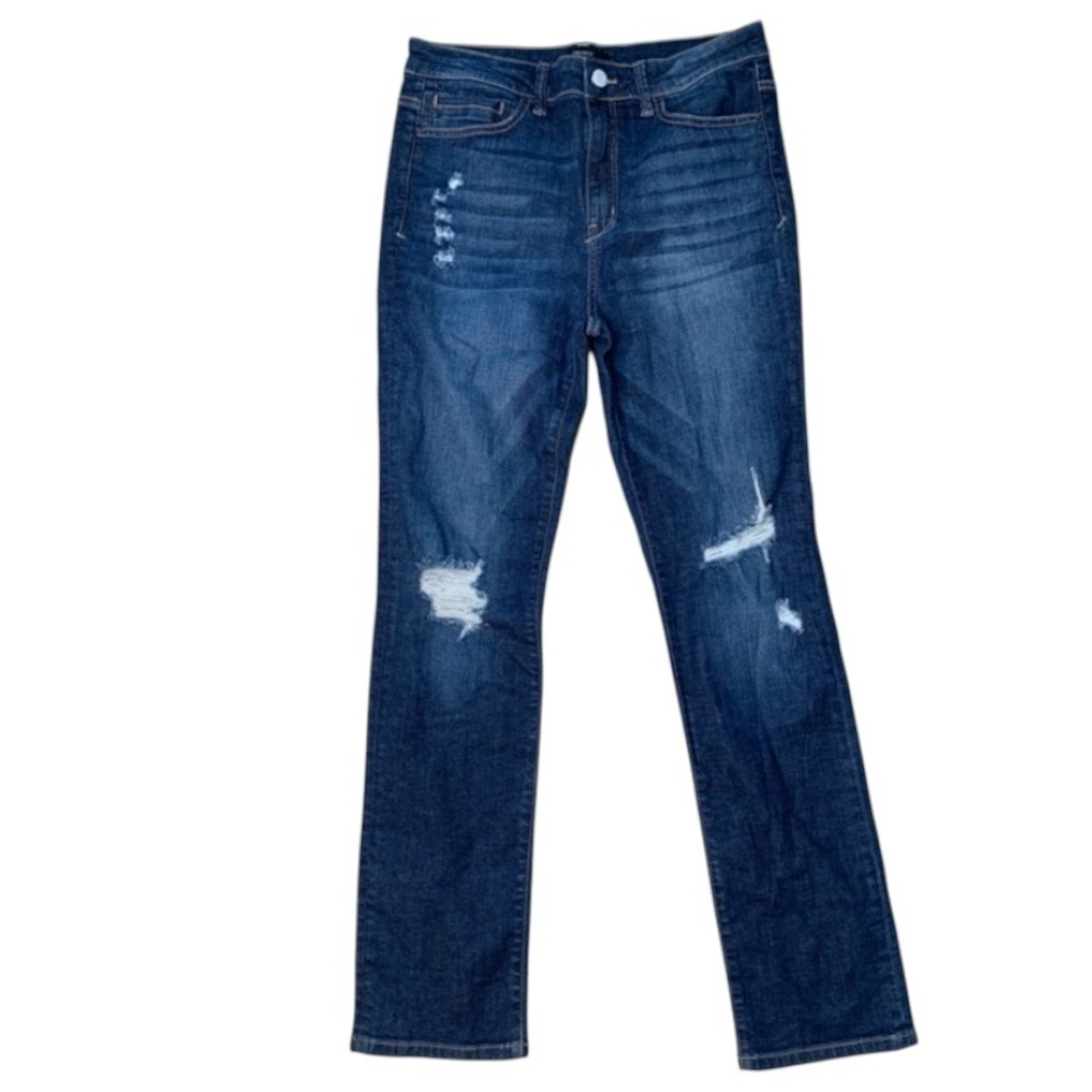Forever 21 Blue Straight Leg Jeans with Distressed Details